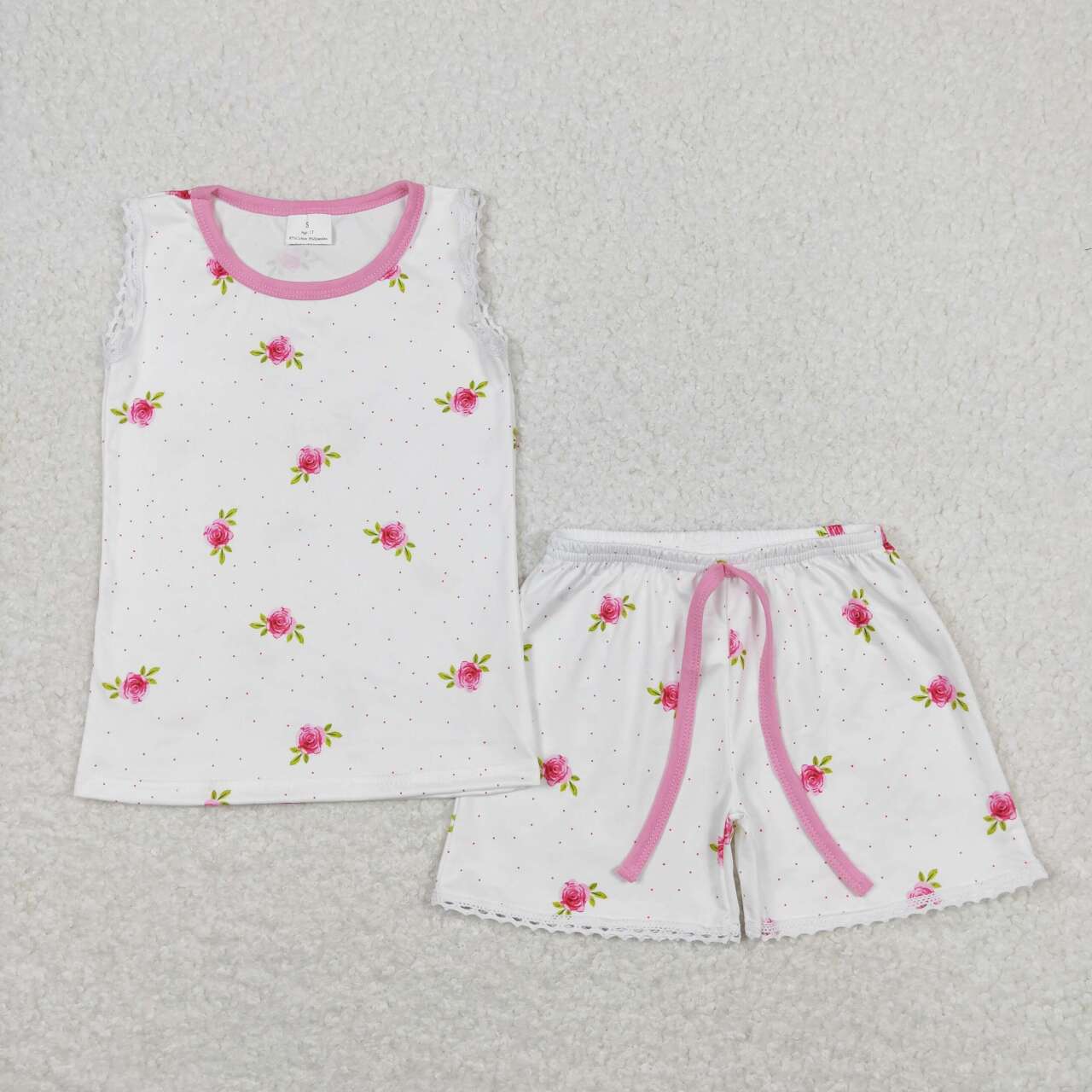 GSSO0694 Hot pink flowers sleeveless shorts girls Summer set