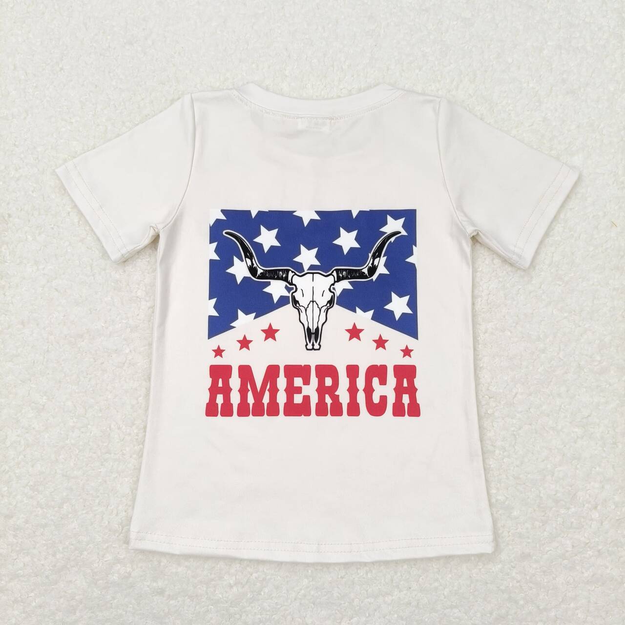 GT0465 July 4th America Cow Star Short Sleeve Kids Top