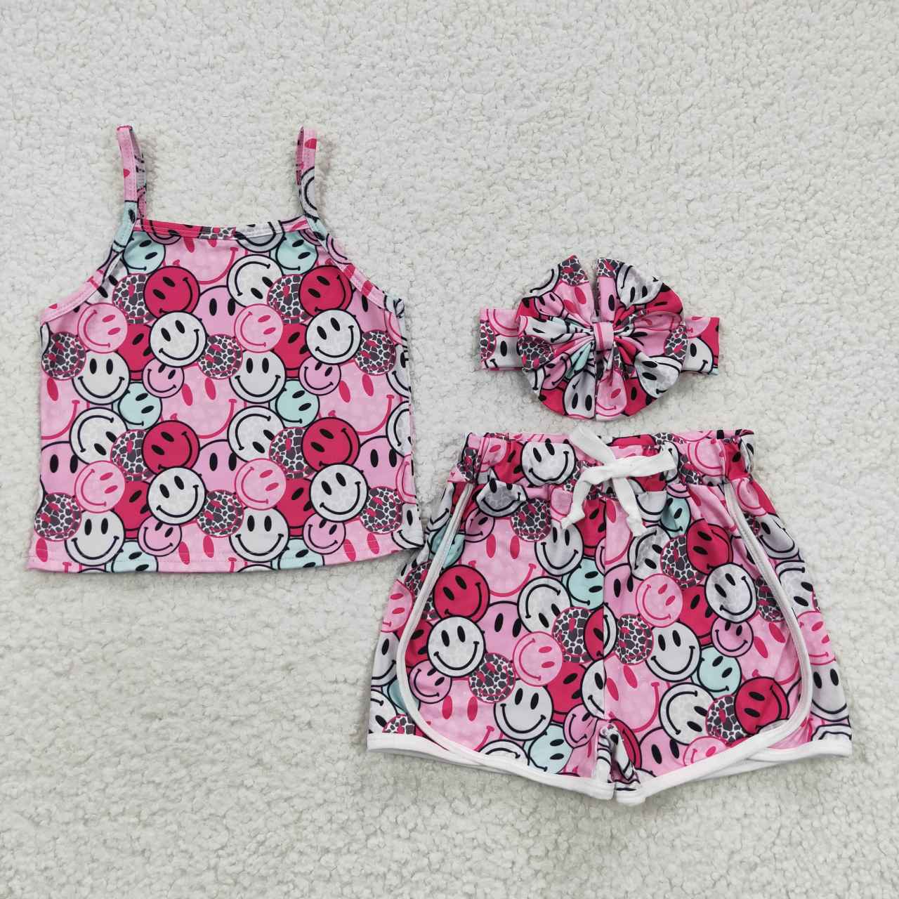 GSSO0340 Hot Pink Smile Spaghetti Strap Girls Summer Set