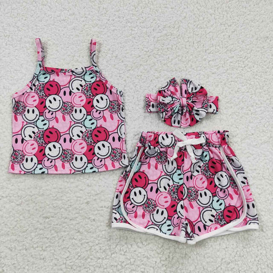 GSSO0340 Hot Pink Smile Spaghetti Strap Girls Summer Set