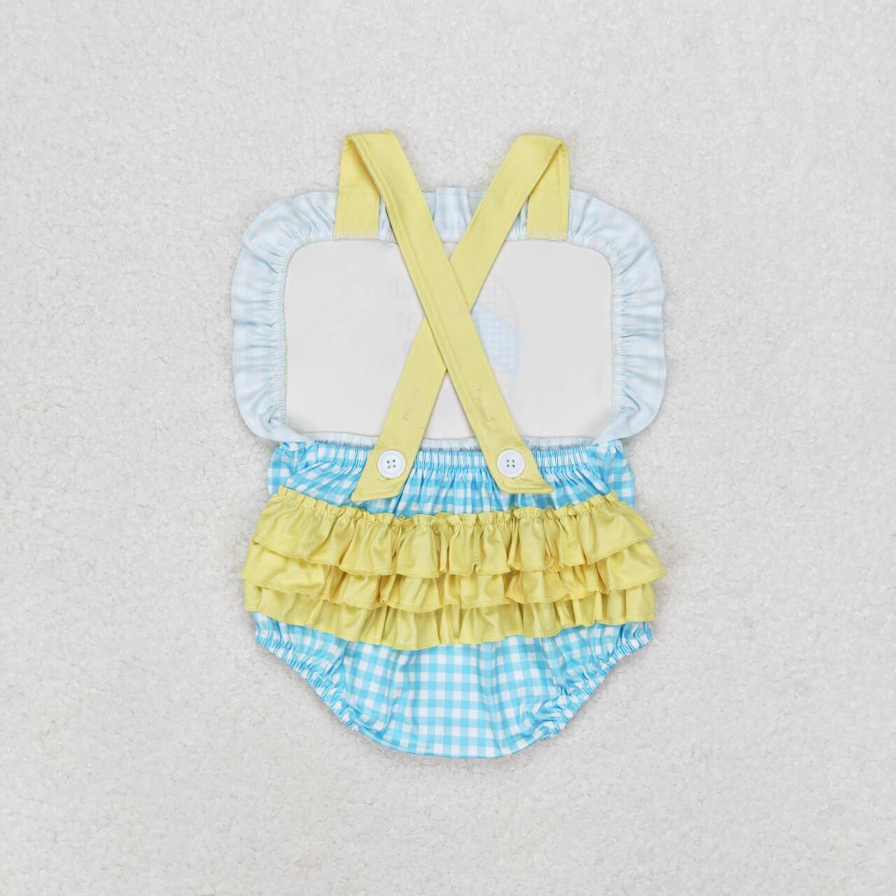 SR0956 Beach Brat Yellow Sleeveless Green Checkered Girls Romper