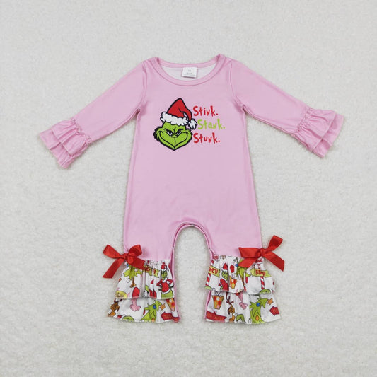USA SHOP LR0778 Christmas green face cartoon girl pink long sleeve girls romper
