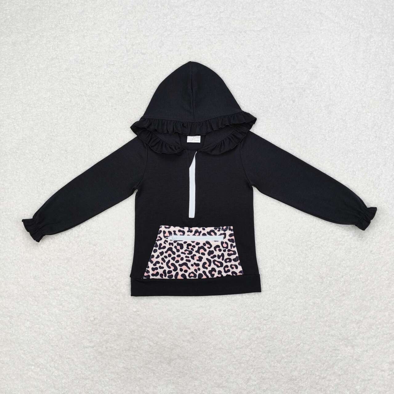 GT0624 black pocket leopard long sleeve girls hoodie top
