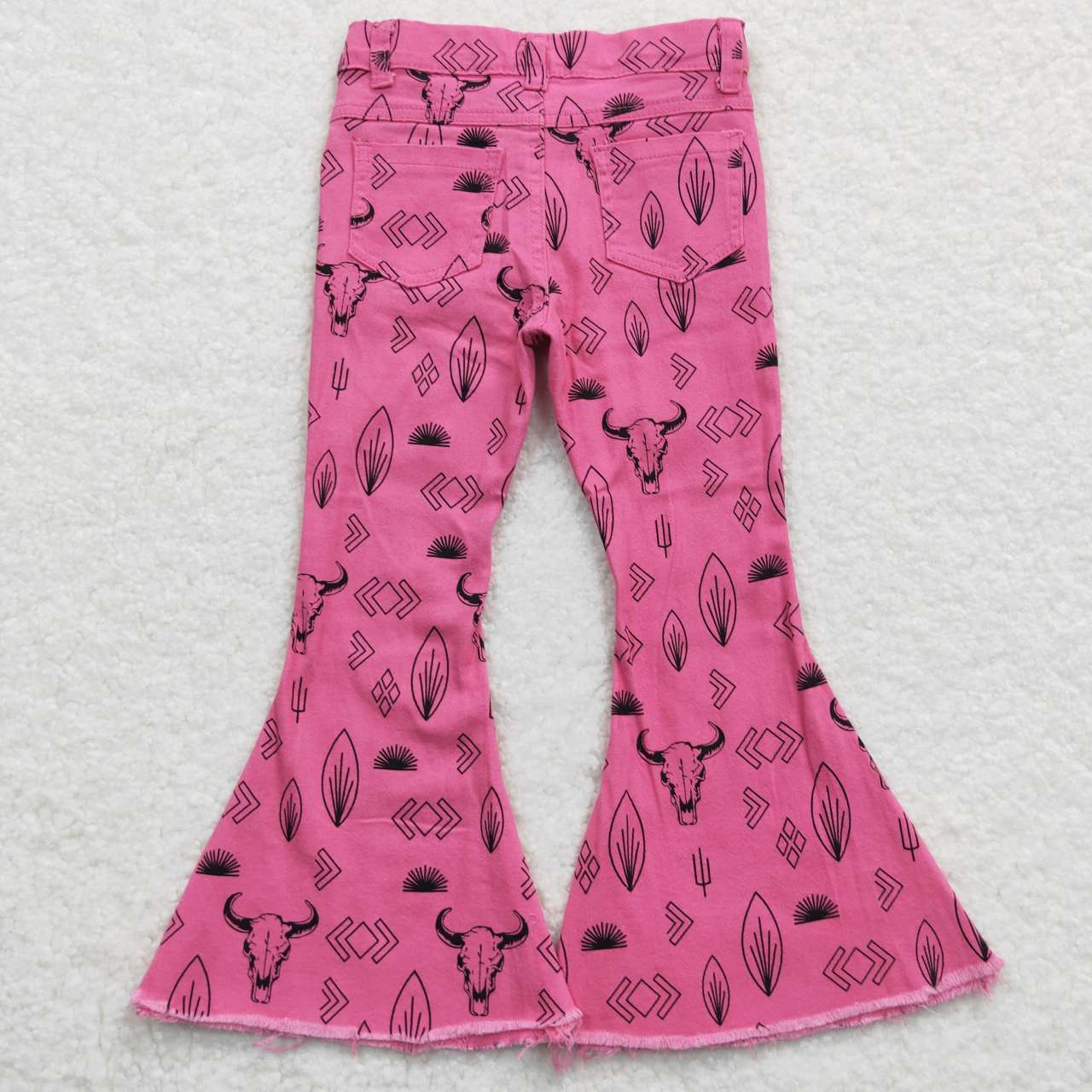 P0159 Western Cow Hot Pink Girls Denim Jeans