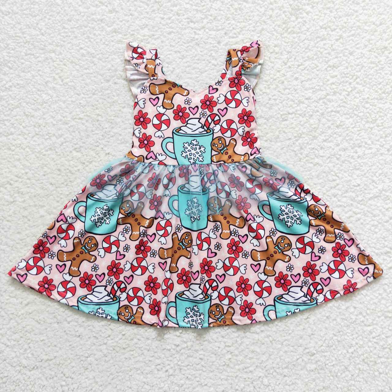 GSD0473 Christmas gingerbread man flutter sleeve girls dress