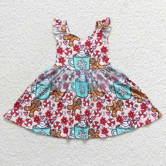 GSD0473 Christmas gingerbread man flutter sleeve girls dress