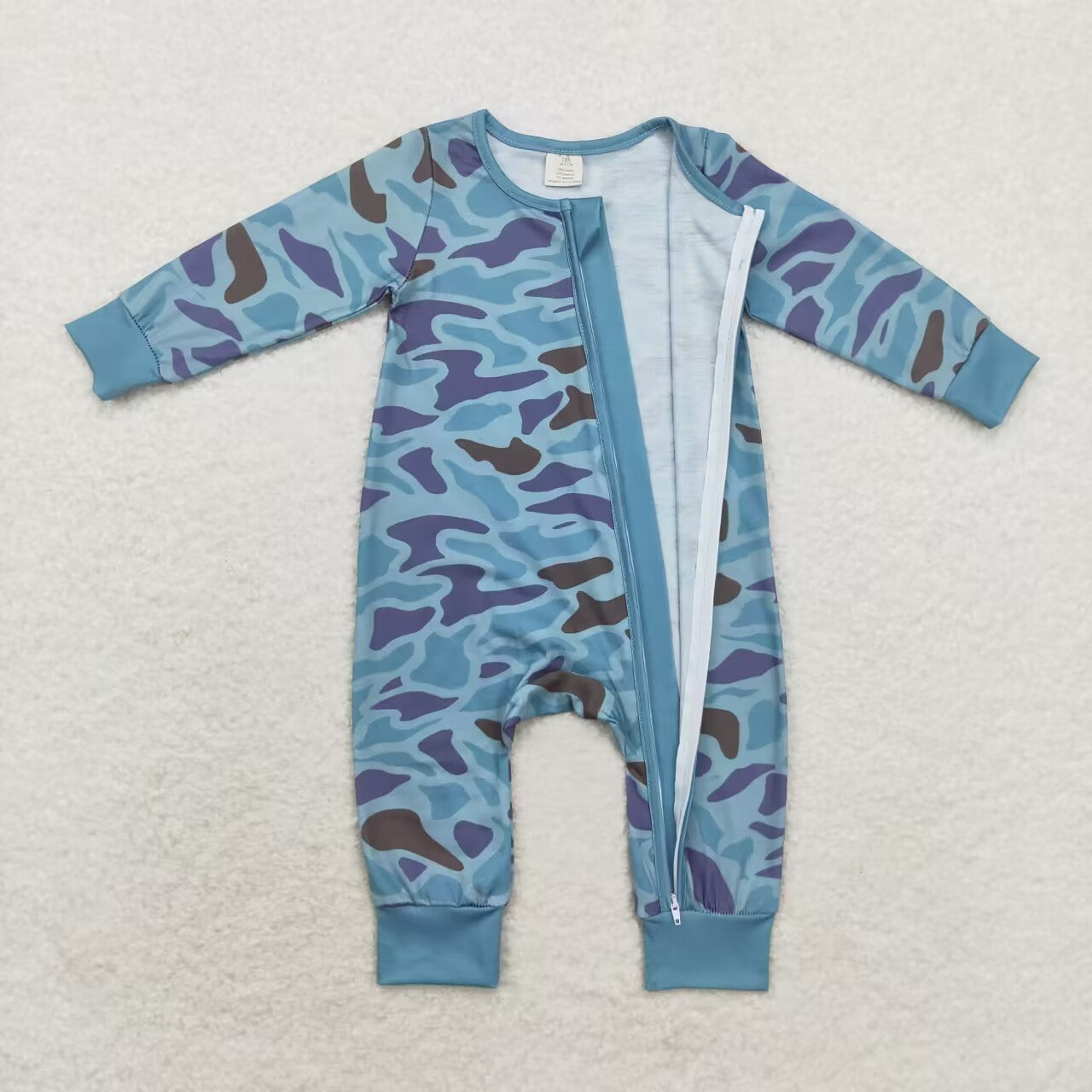 LR1462 bamboo green camo long sleeve zipper boys romper