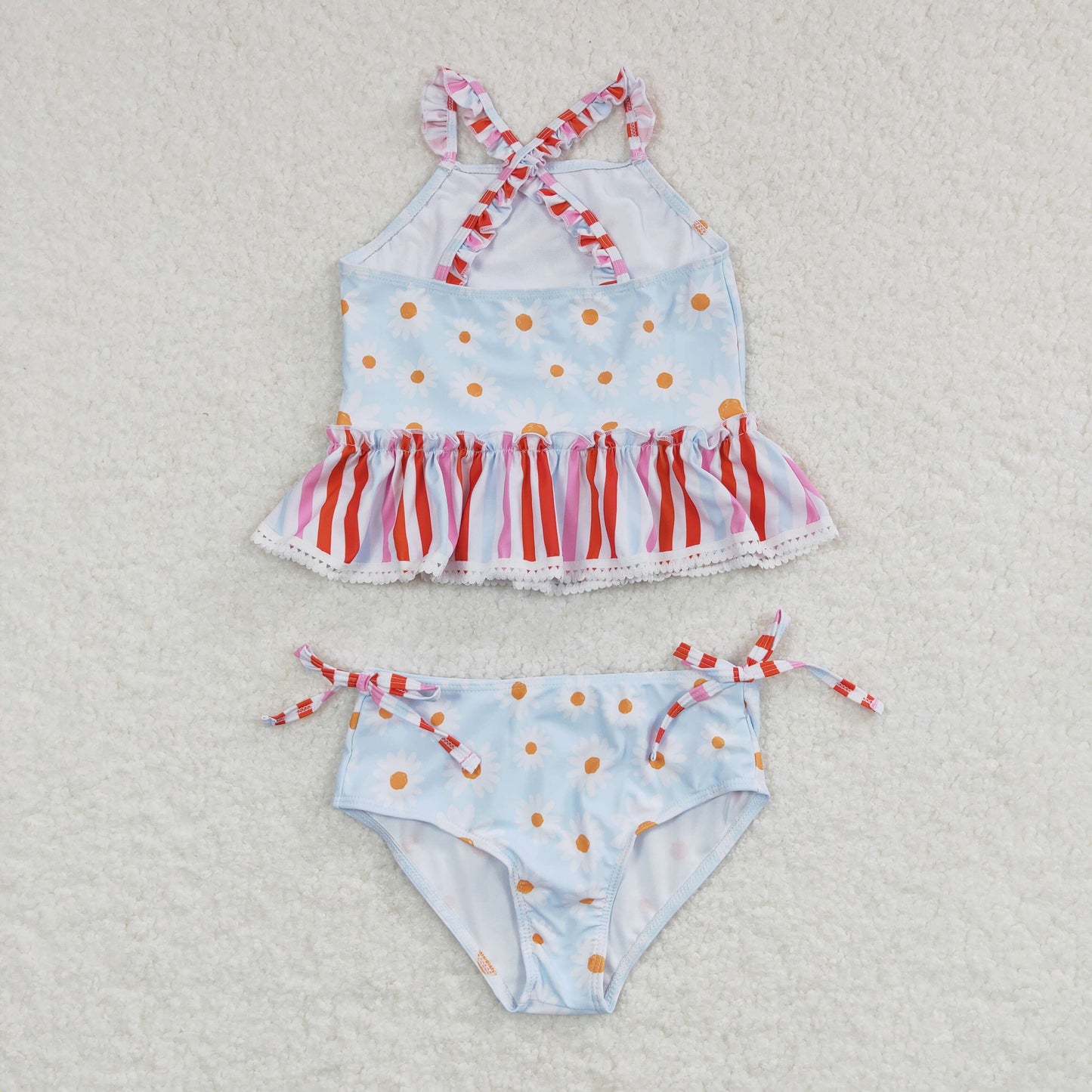 S0157 Daisy flowers blue girls swimsuit set