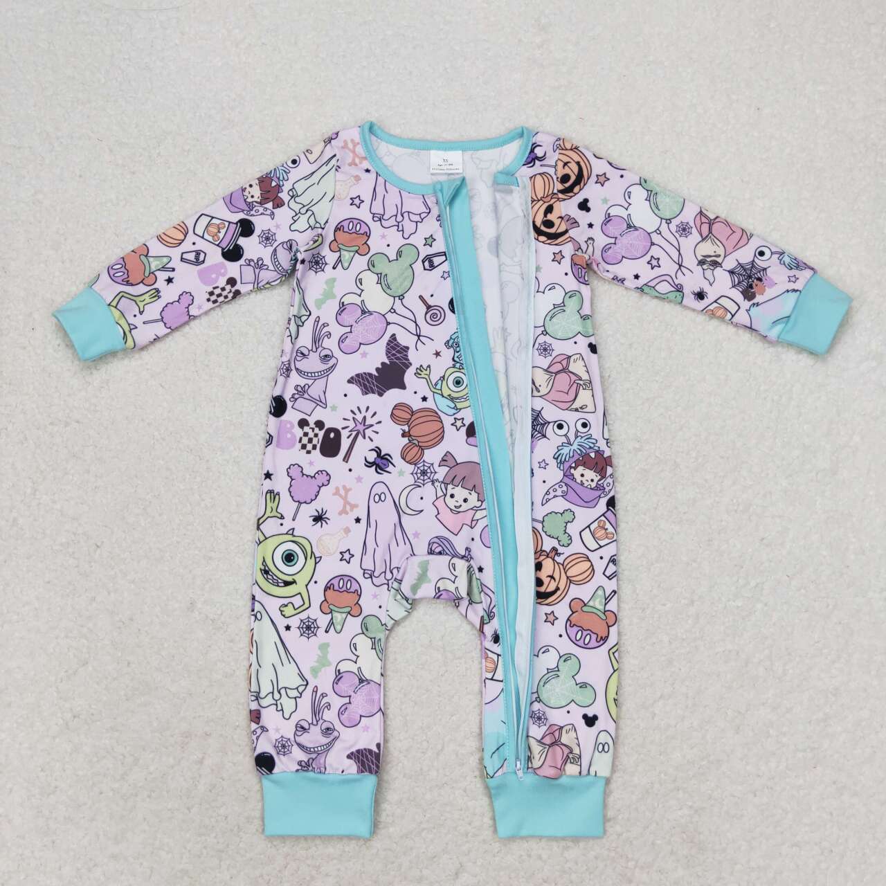 LR0969 cute animals monster long sleeve girls zipper romper