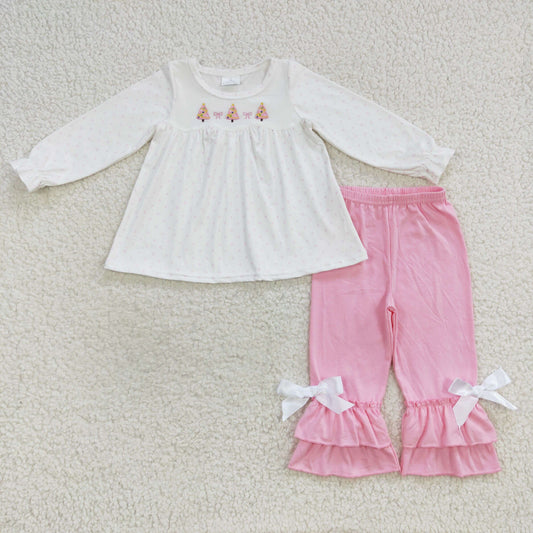 GLP0505 Christmas Pink Tree White Long Sleeves Pink Pants Girls Clothes