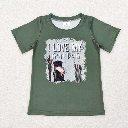 BT0413 I love my gun dog dark green short sleeve boys t-shirt