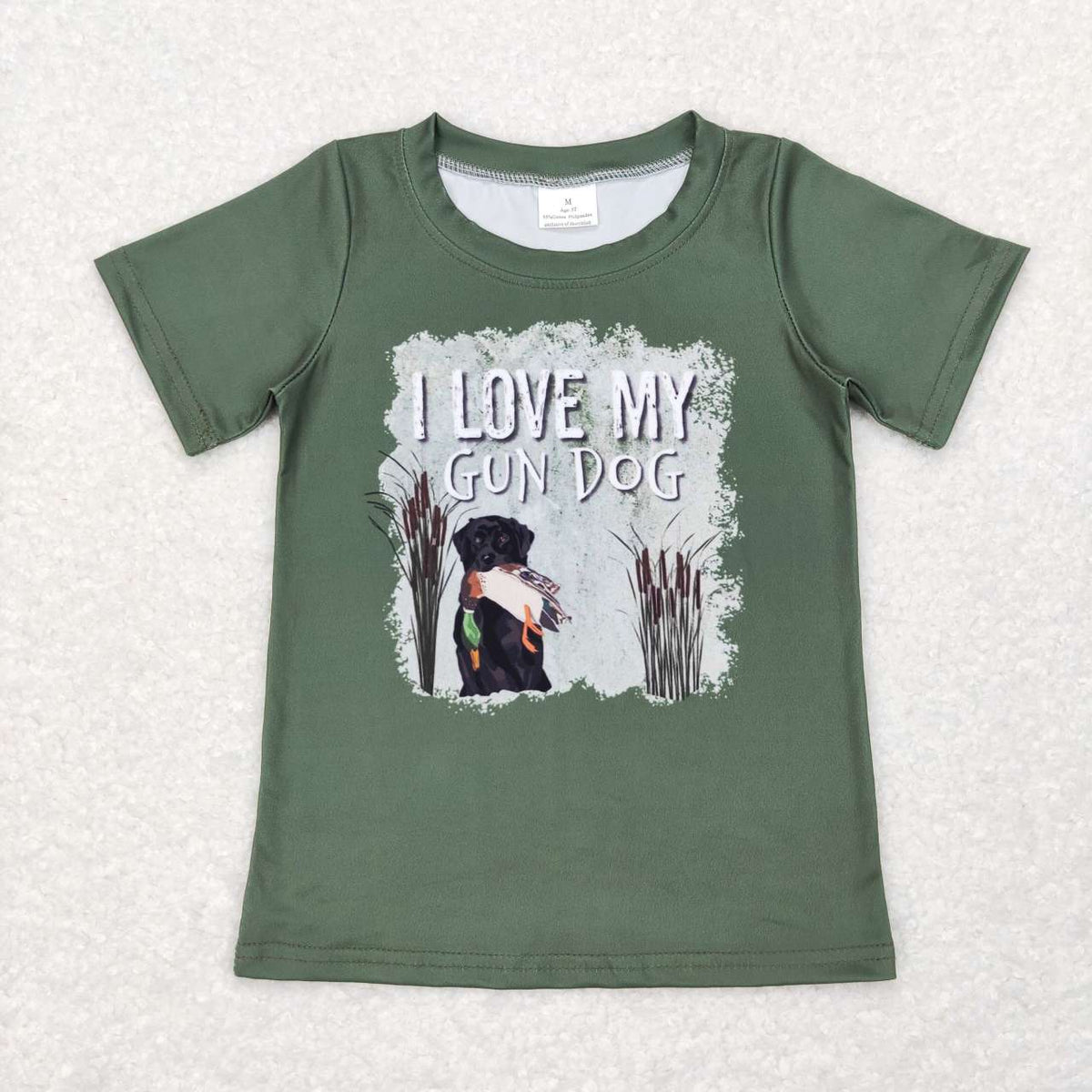 BT0413 I love my gun dog dark green short sleeve boys t-shirt