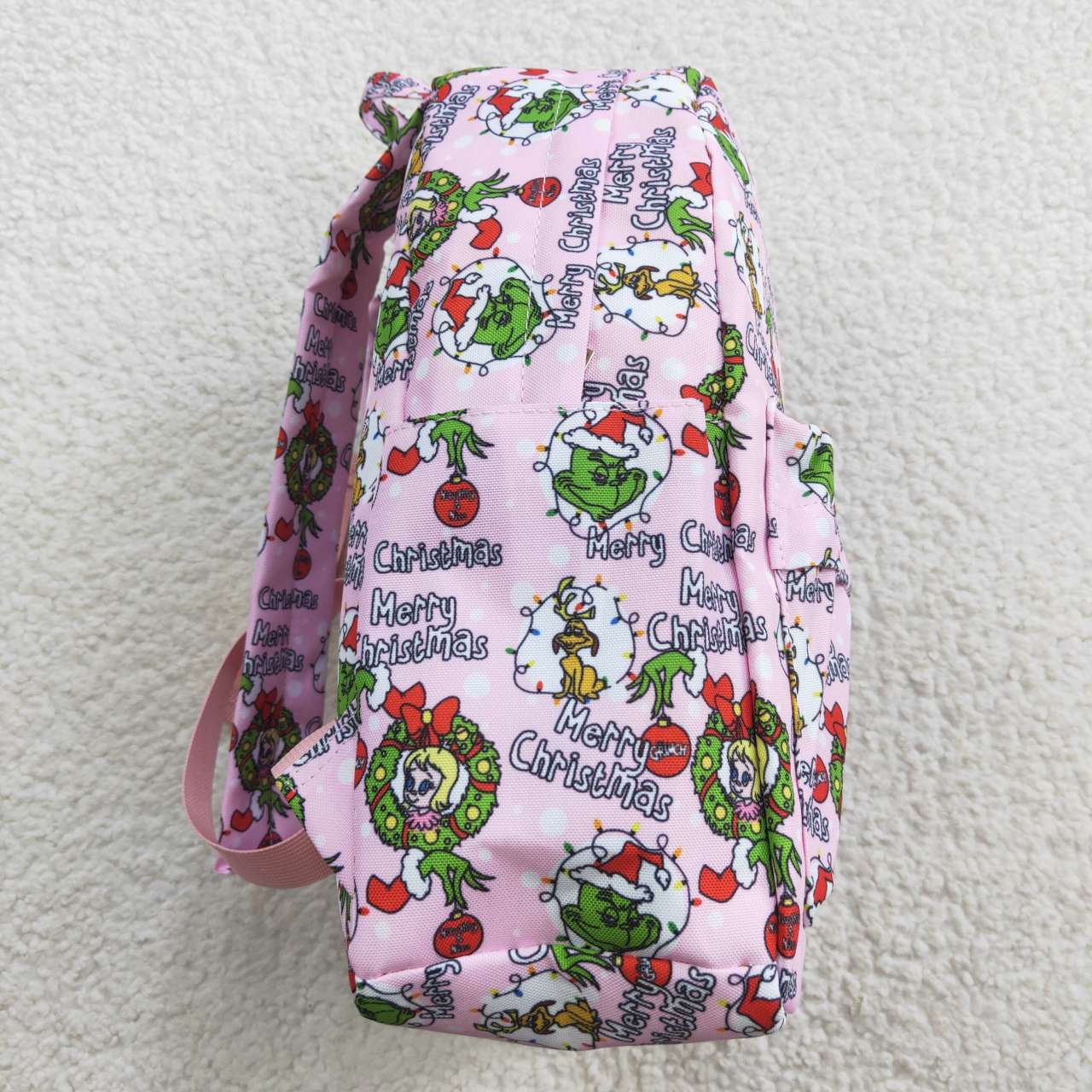 BA0148 Merry Christmas green face pink kids bag