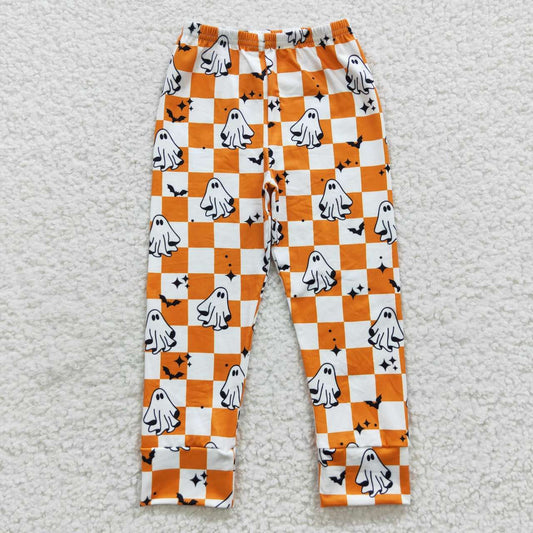 P0167 Halloween Ghost Orange Plaid Print Kids Pants