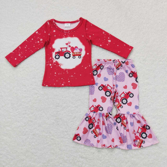 GLP0902 Valentine's Day truck balloon heart red long sleeve pants girls set