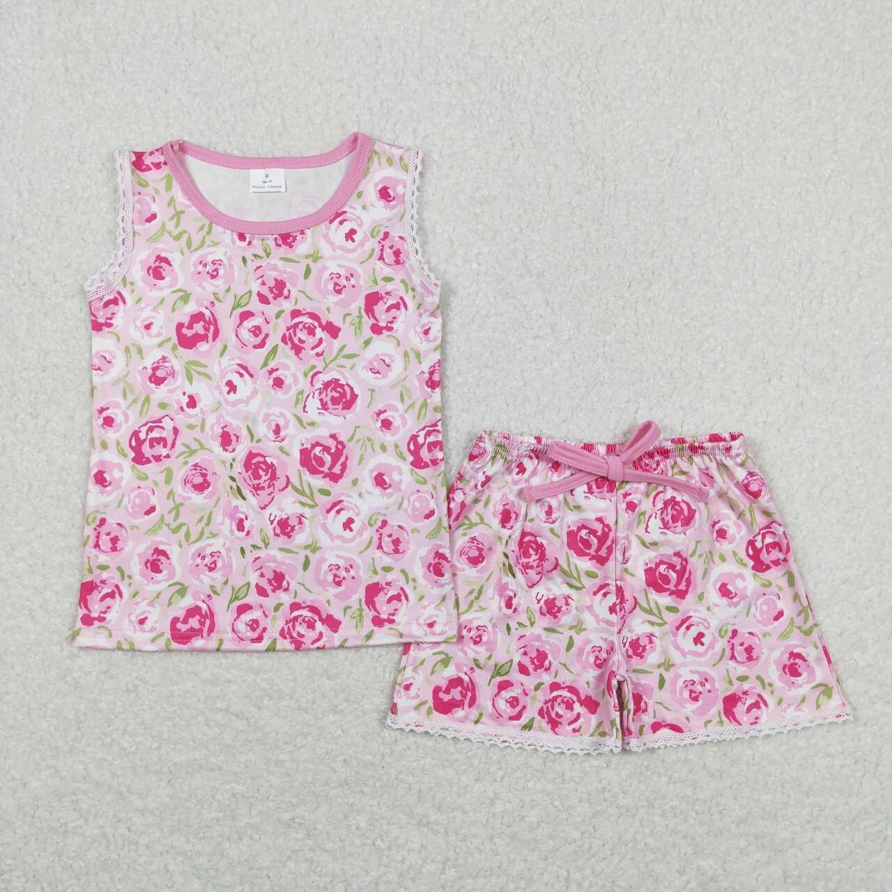 GSSO0673 flowers hot pink sleeveless shorts girls Summer set