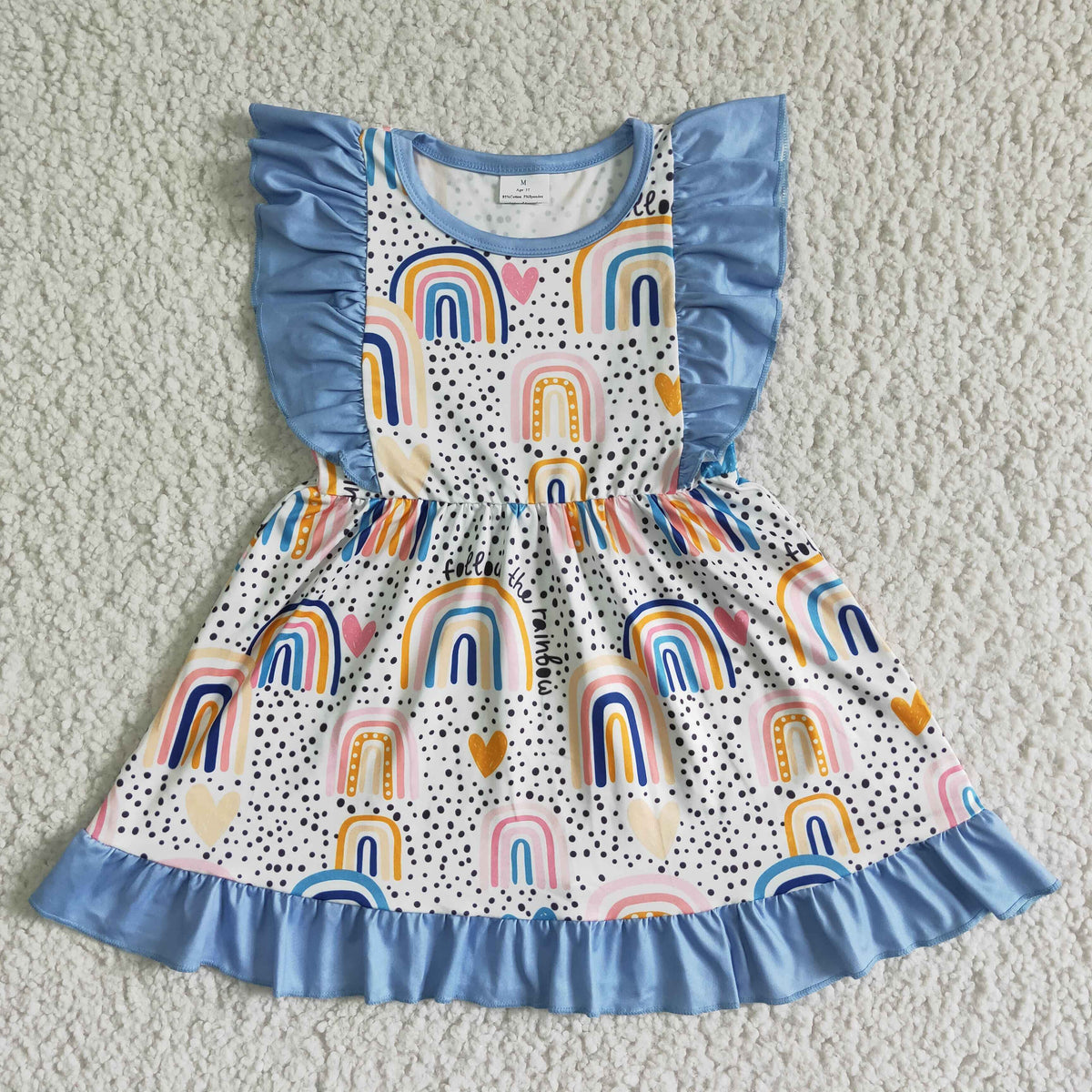 GSD0016 Blue Rainbow Print Girls Dress