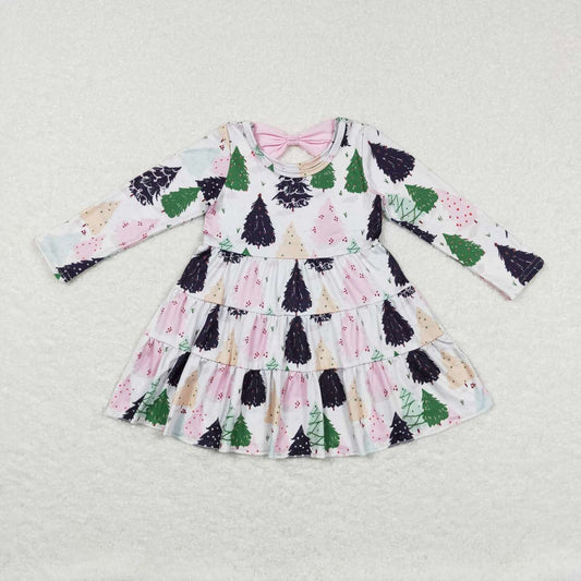 GLD0468 Christmas tree long sleeve girls dress
