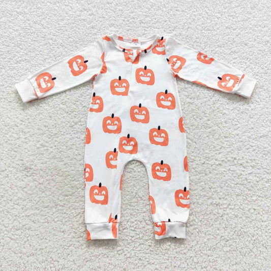 LR0495 Halloween Pumpkin Long Sleeve Kids Romper