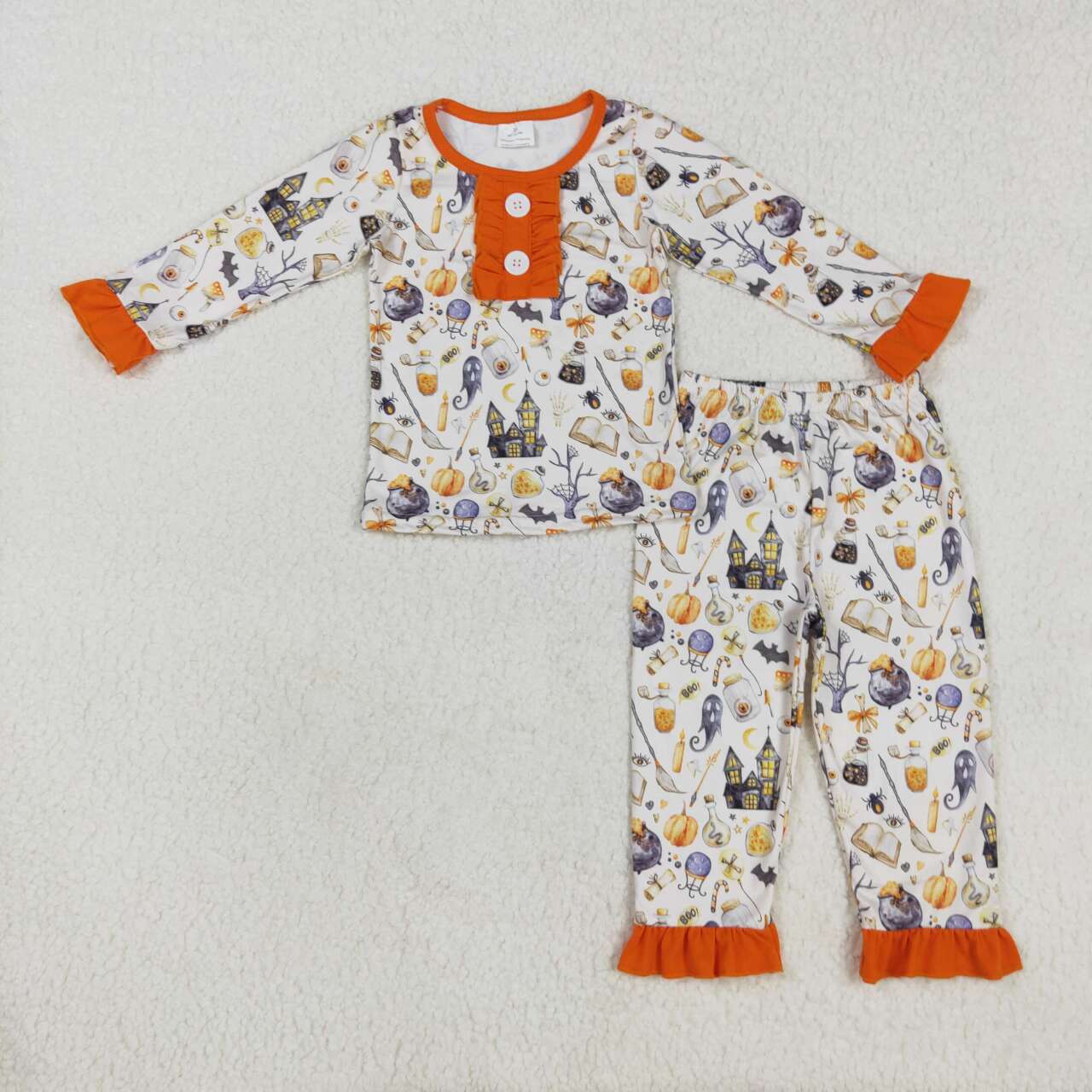 GLP1172 Halloween house ghost orange long sleeve pants girls pajamas