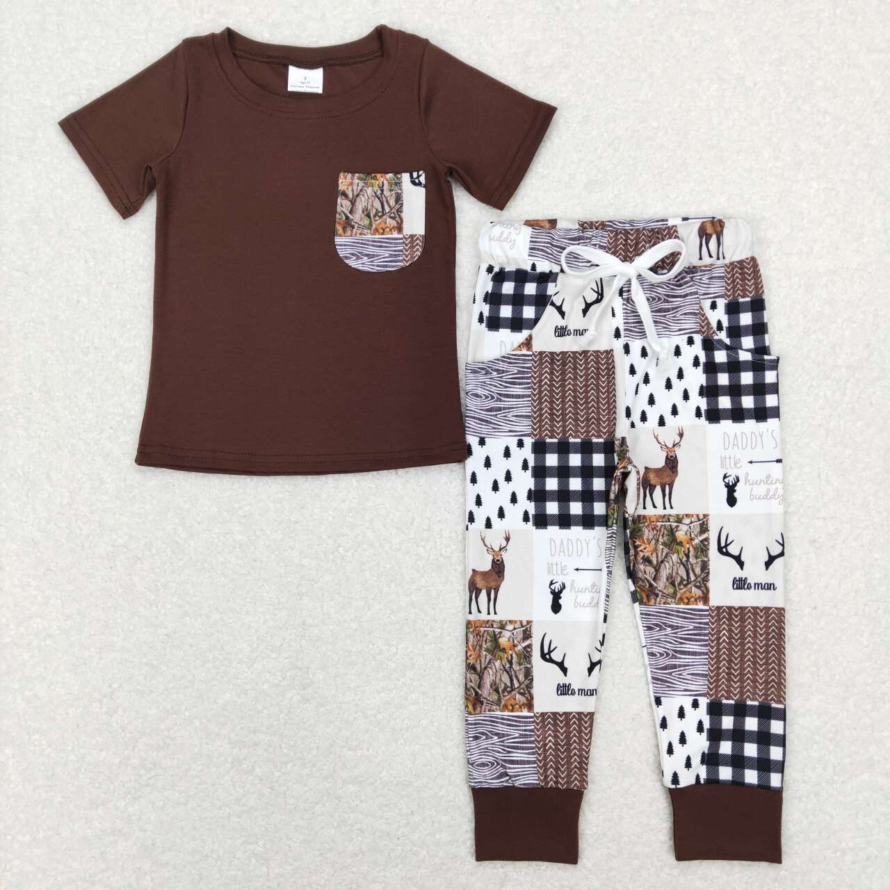 BSPO0250 Hunting Daddys deer brown pocket short sleeve pants boys set