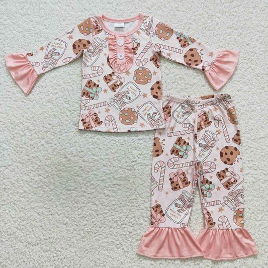 GLP0727 Christmas cookie candy cane long sleeve pants girls pajamas