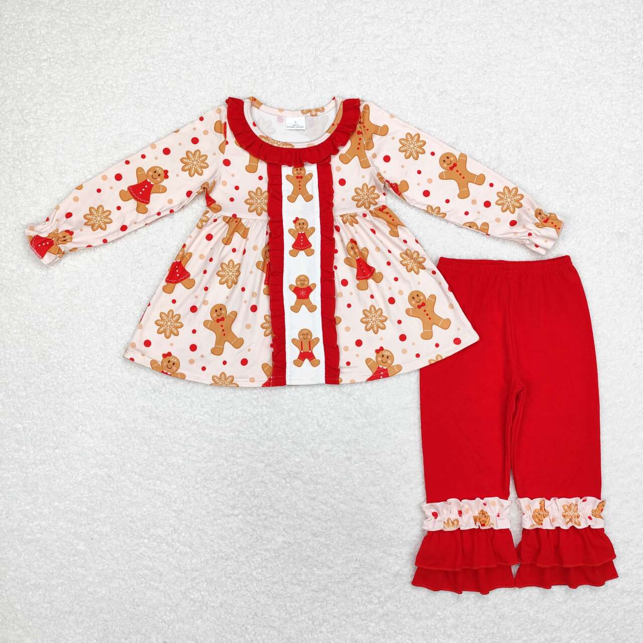 GLP1697 Christmas gingerbread man red long sleeve red pants girls set