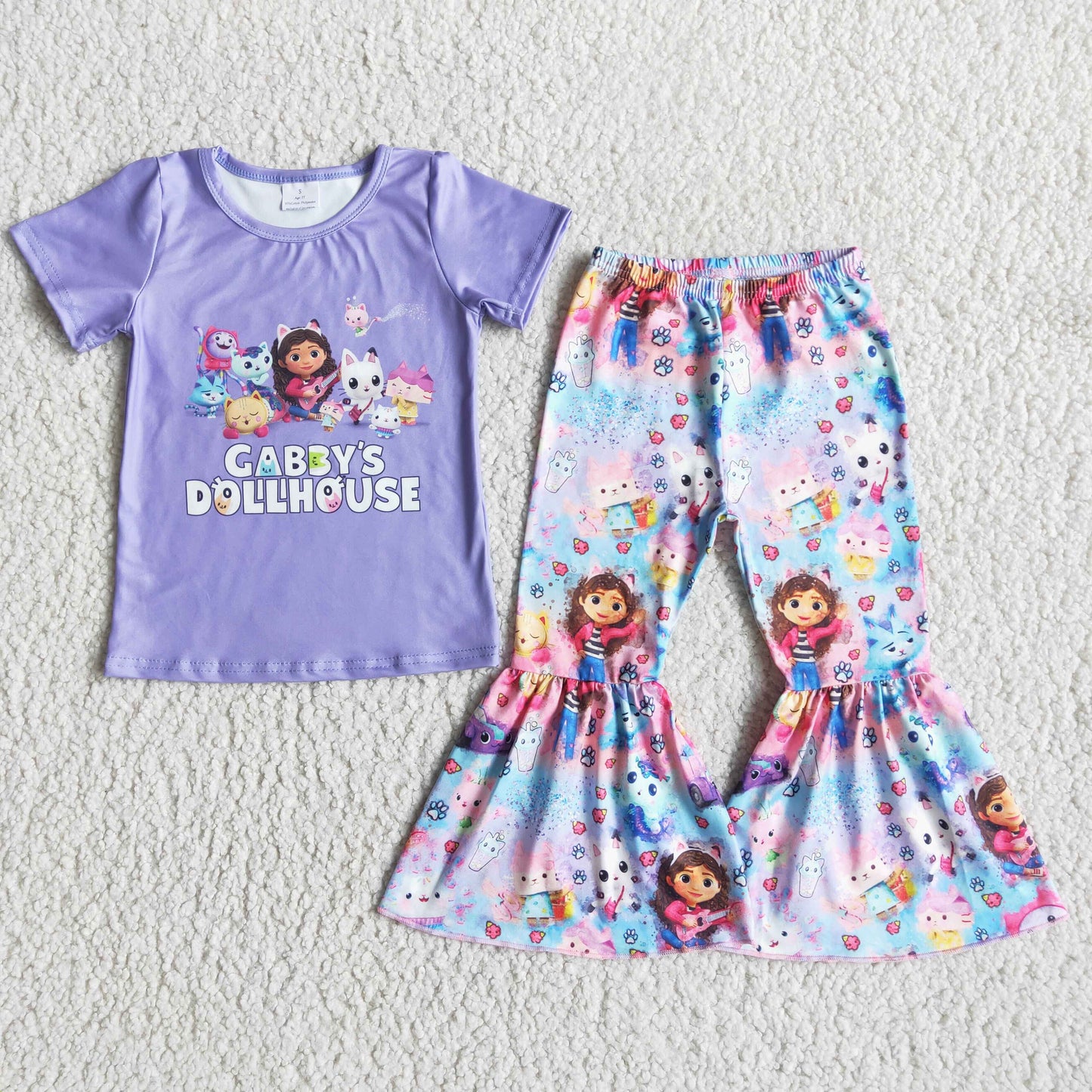 E5-13 Purple Cartoon Short Sleeve Girls Outfits