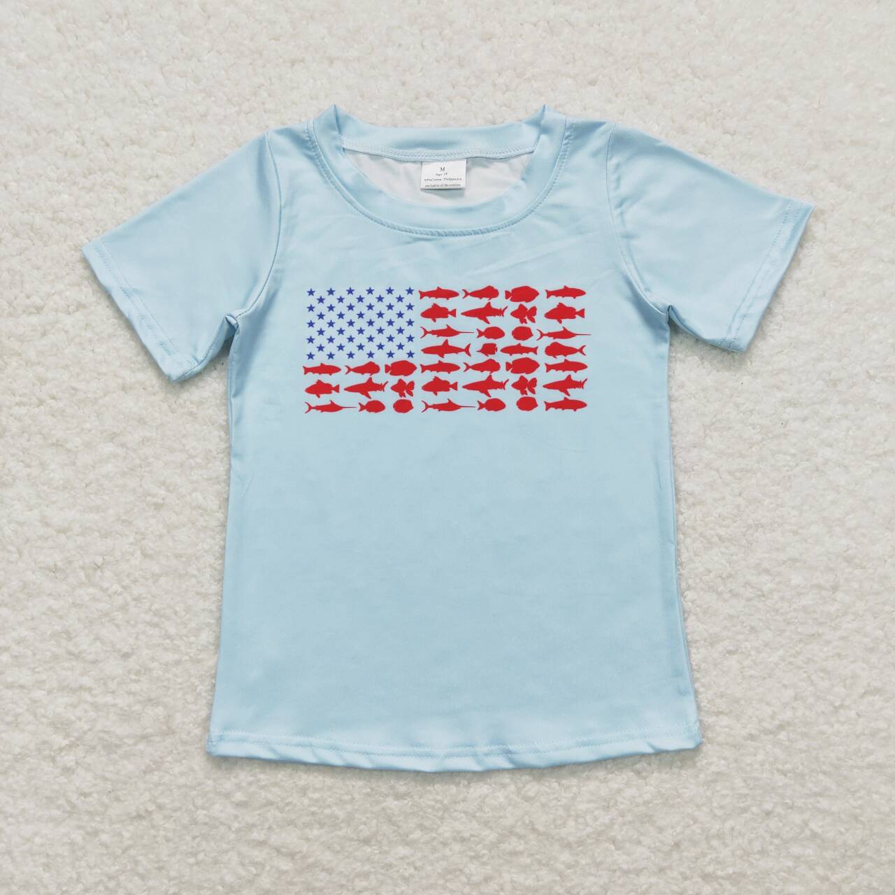BT0614 Fish blue short sleeve boys top