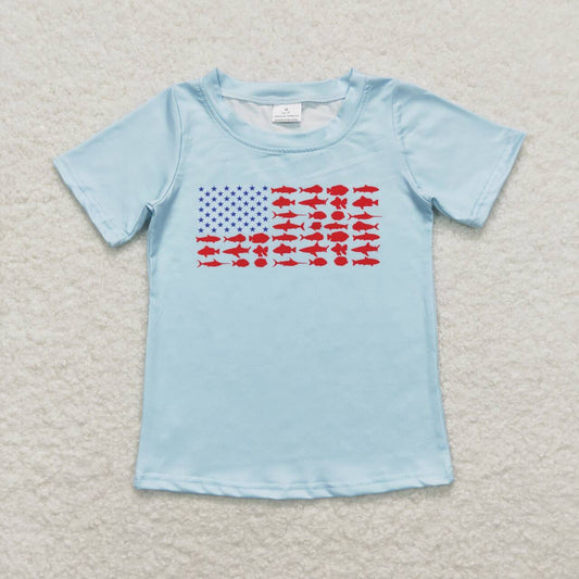 BT0614 Fish blue short sleeve boys top