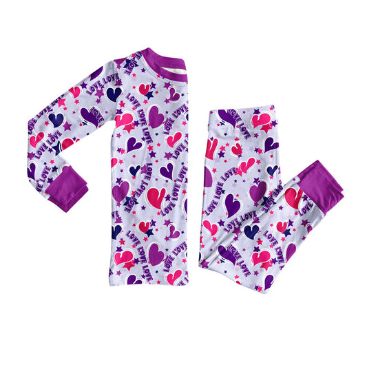 custom moq 5 Valentine's Day heart love purple long sleeve pants girls pajamas