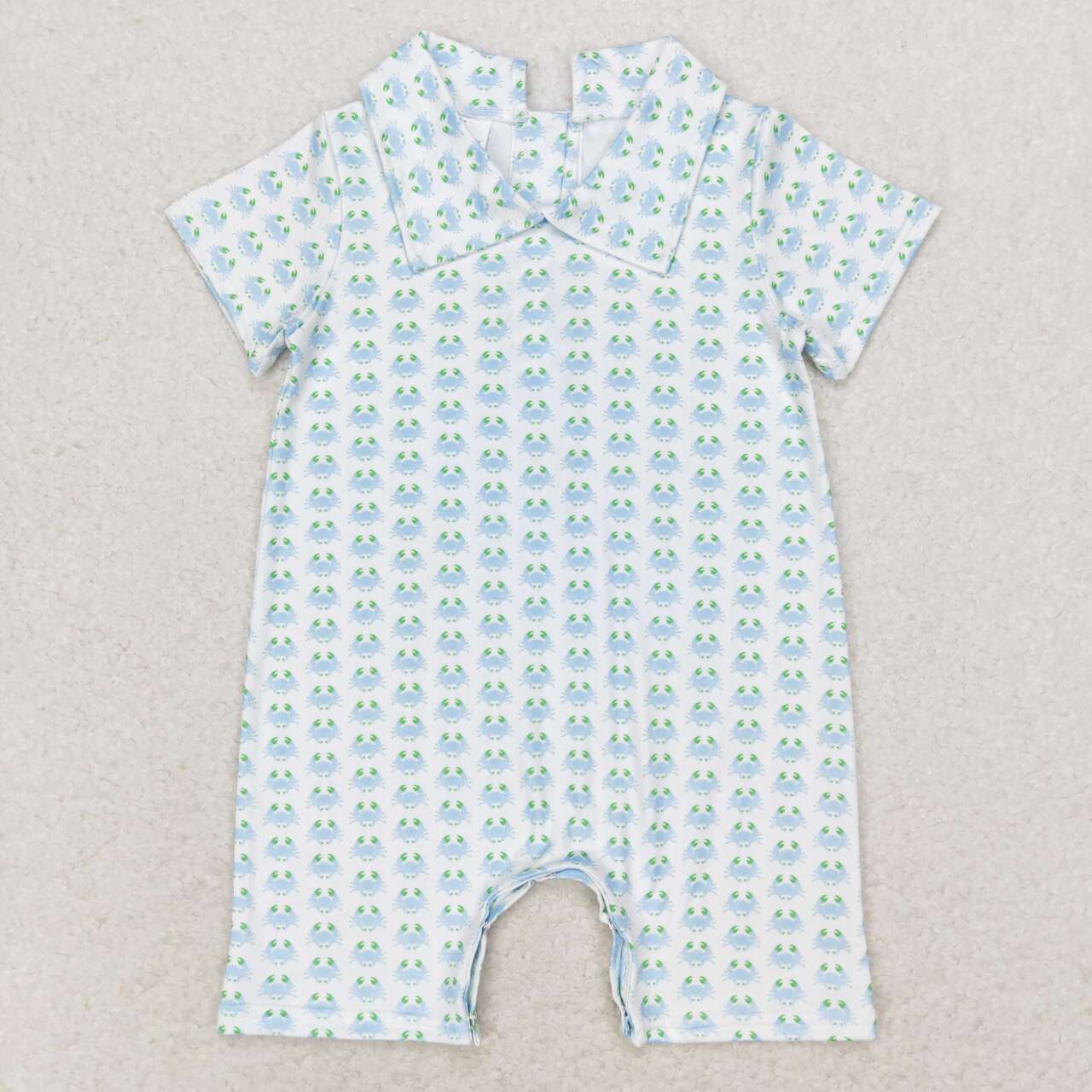 SR1436 cute blue crab short sleeve boys romper