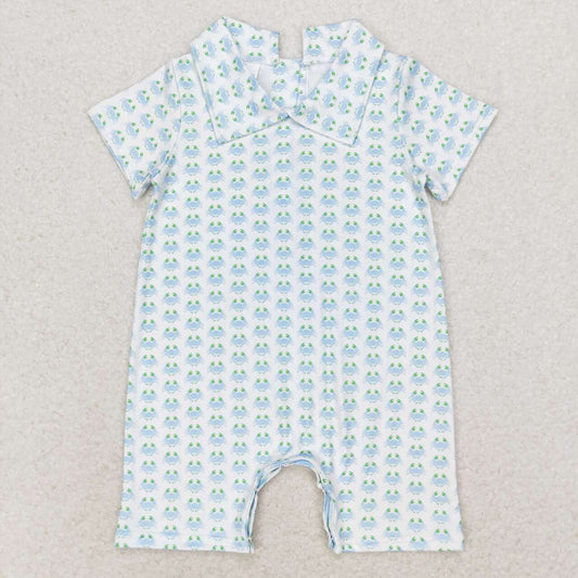 SR1436 cute blue crab short sleeve boys romper