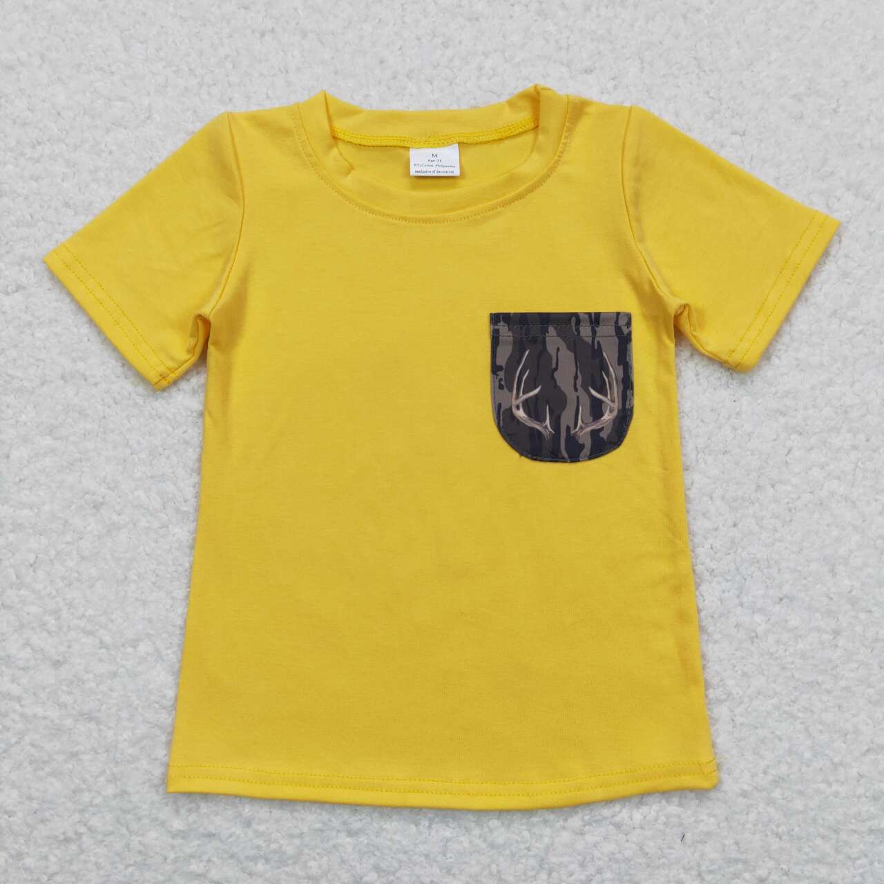 BT0604 Camo deer yellow pocket short sleeve boys top