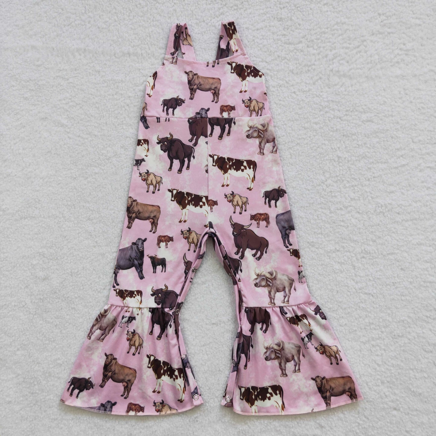 SR0372 Cow Pink Sleeveless Girls Kids Summer Jumpsuits