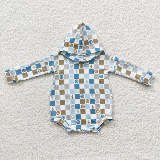 LR0268 Smile Blue Cell Long Sleeve Hoodie Kids Romper