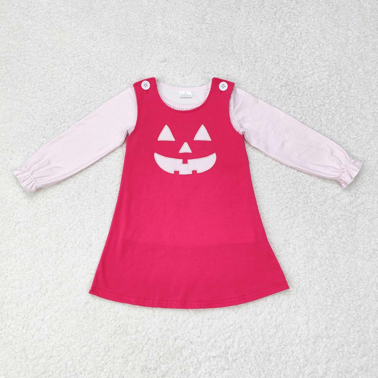 GLD0576 Halloween smile pumpkin hot pink long sleeve girls dress 2pcs