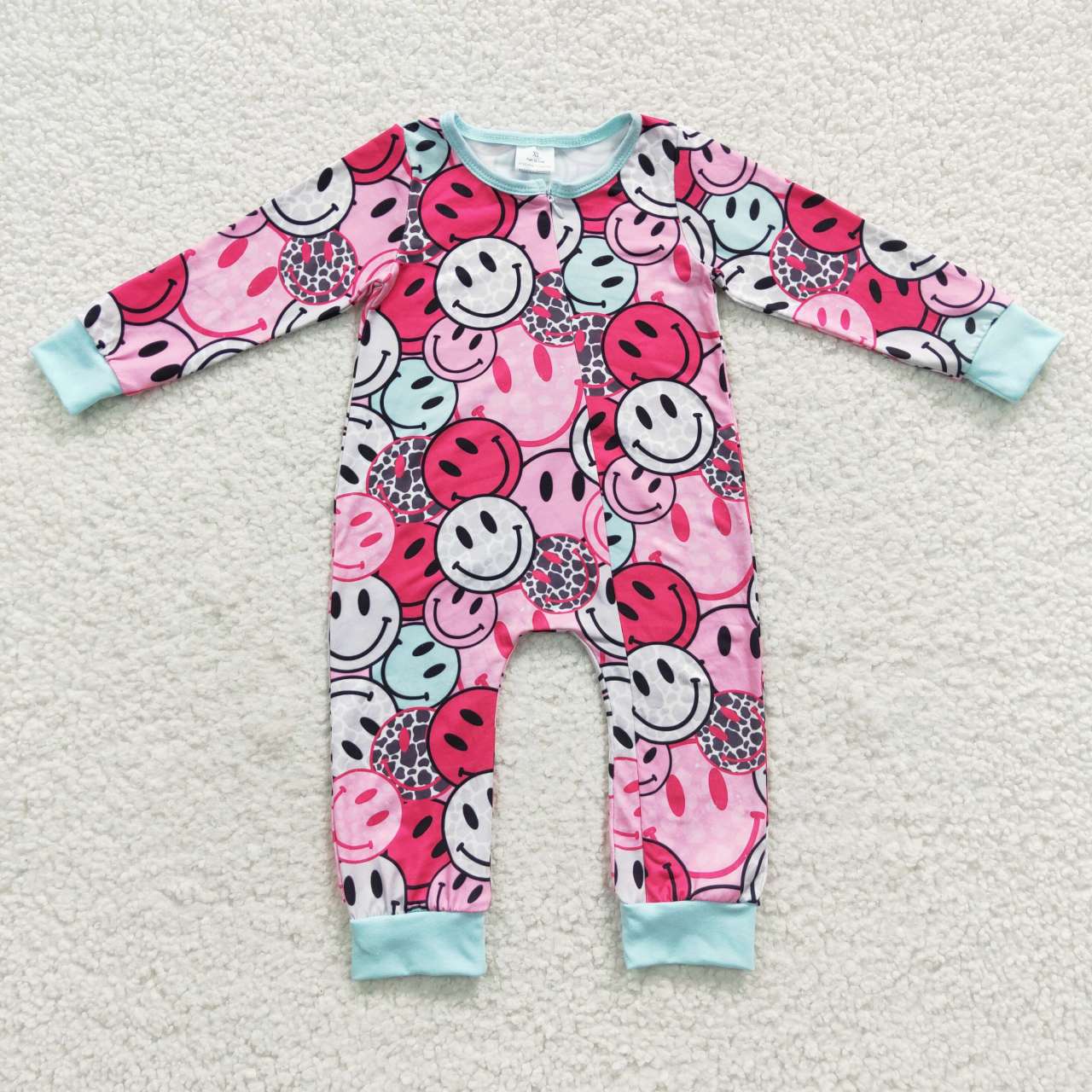 LR0302 Hot Pink Smile Kids Long Sleeve Romper