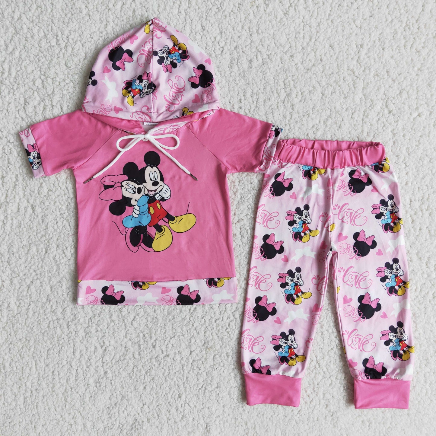 E6-27 Valentine Pink Cartoon Baby Girls Hoodie Set