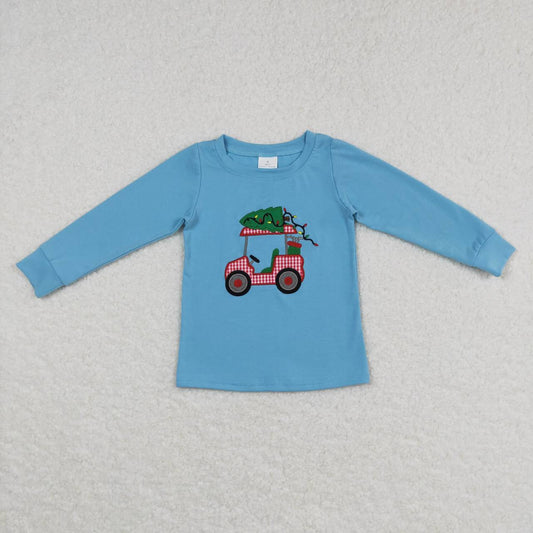 BT0352 Christmas tree blue long sleeve boys top