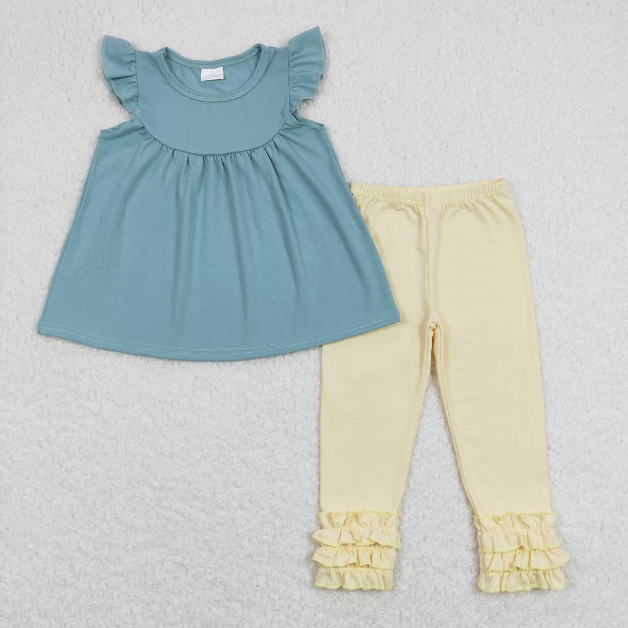 GSPO1321 Light Blue Flutter Sleeve White Ruffles Pants Girls Set