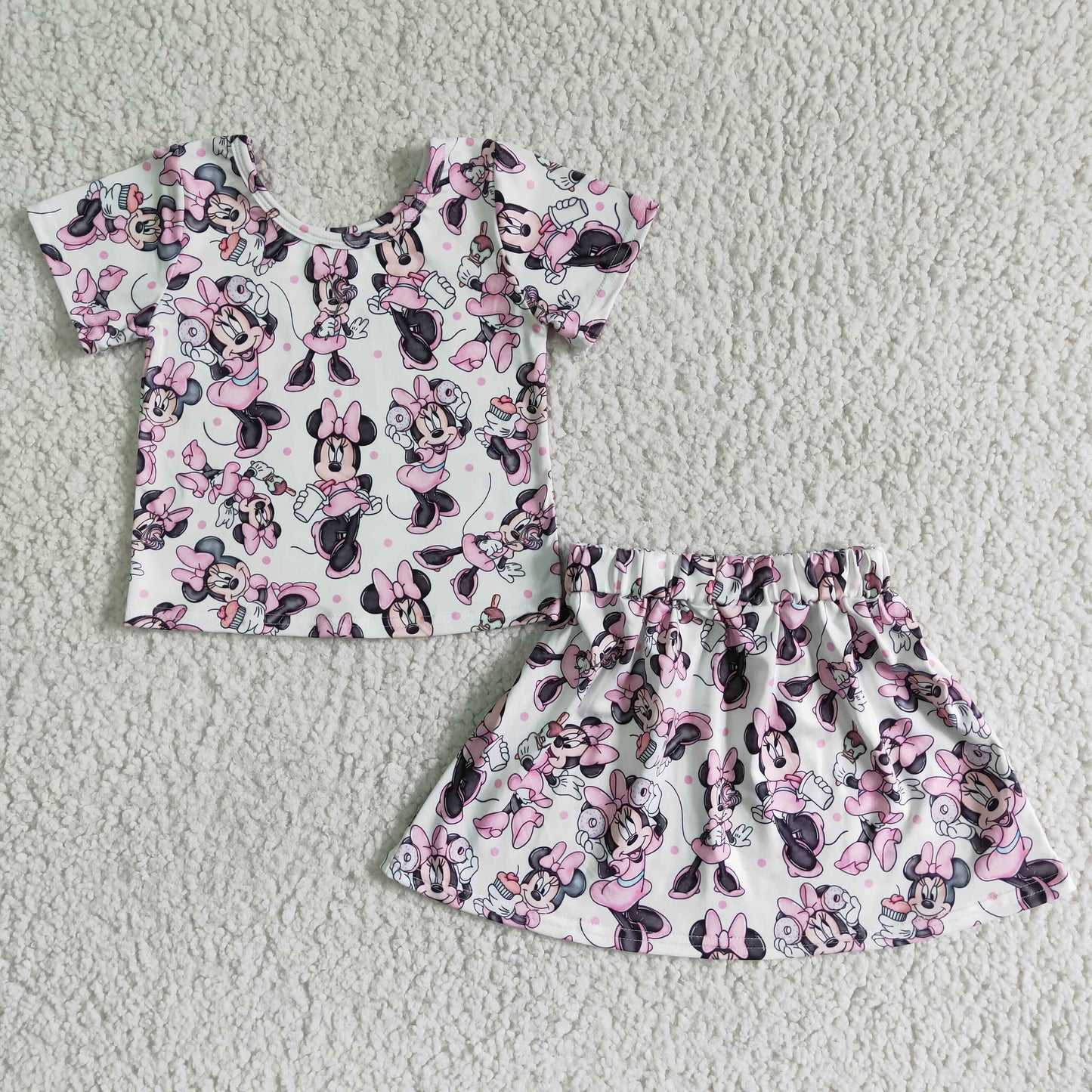 GSD0039 Cartoon Short Sleeve Baby Girls Skirts Set