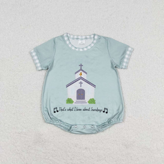 SR1530 church green short sleeve boys romper