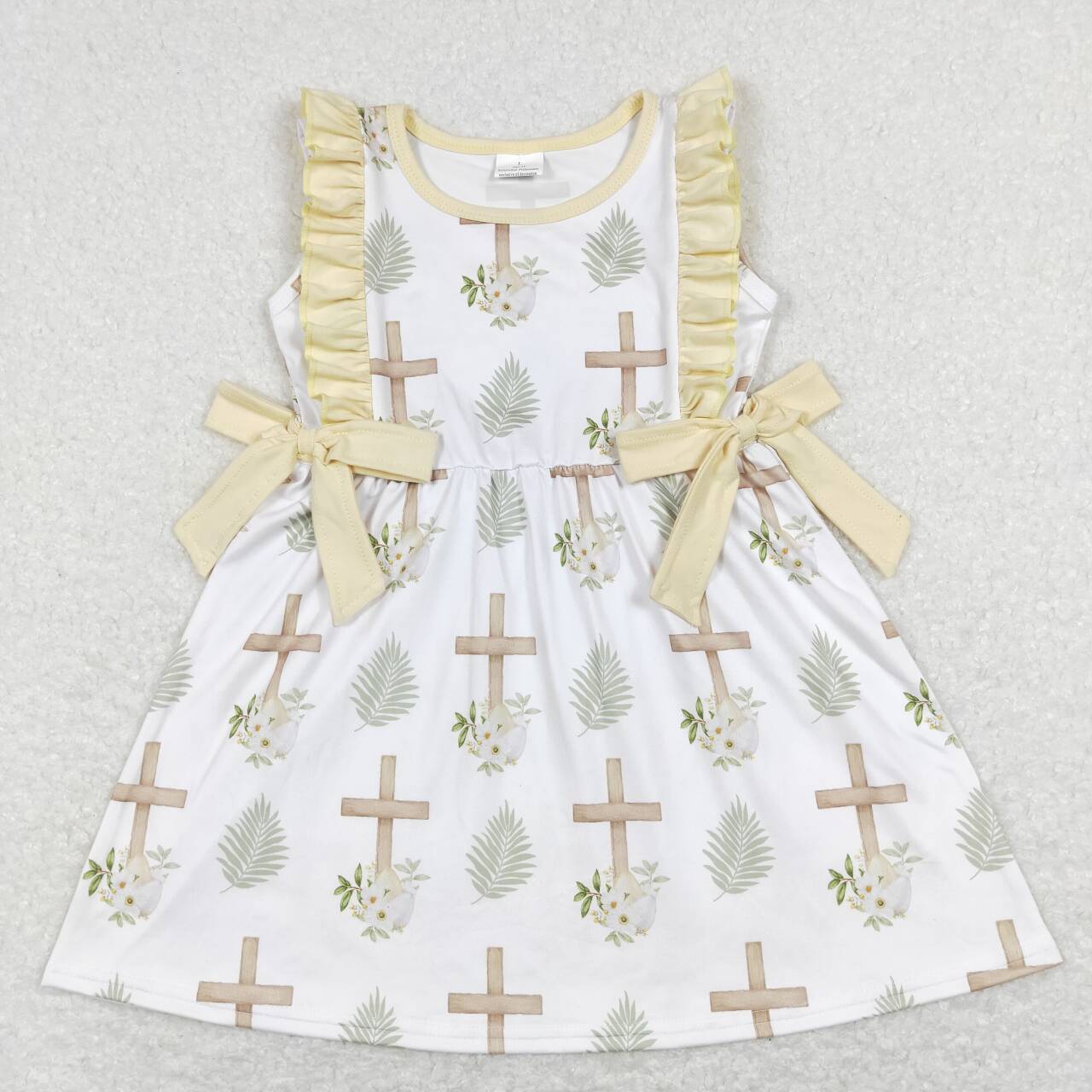 GSD0571 Easter cross flowers yellow sleeveless girls dress