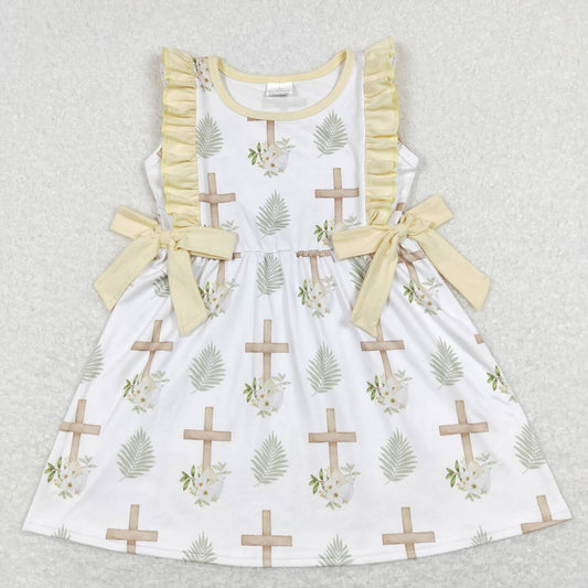 GSD0571 Easter cross flowers yellow sleeveless girls dress