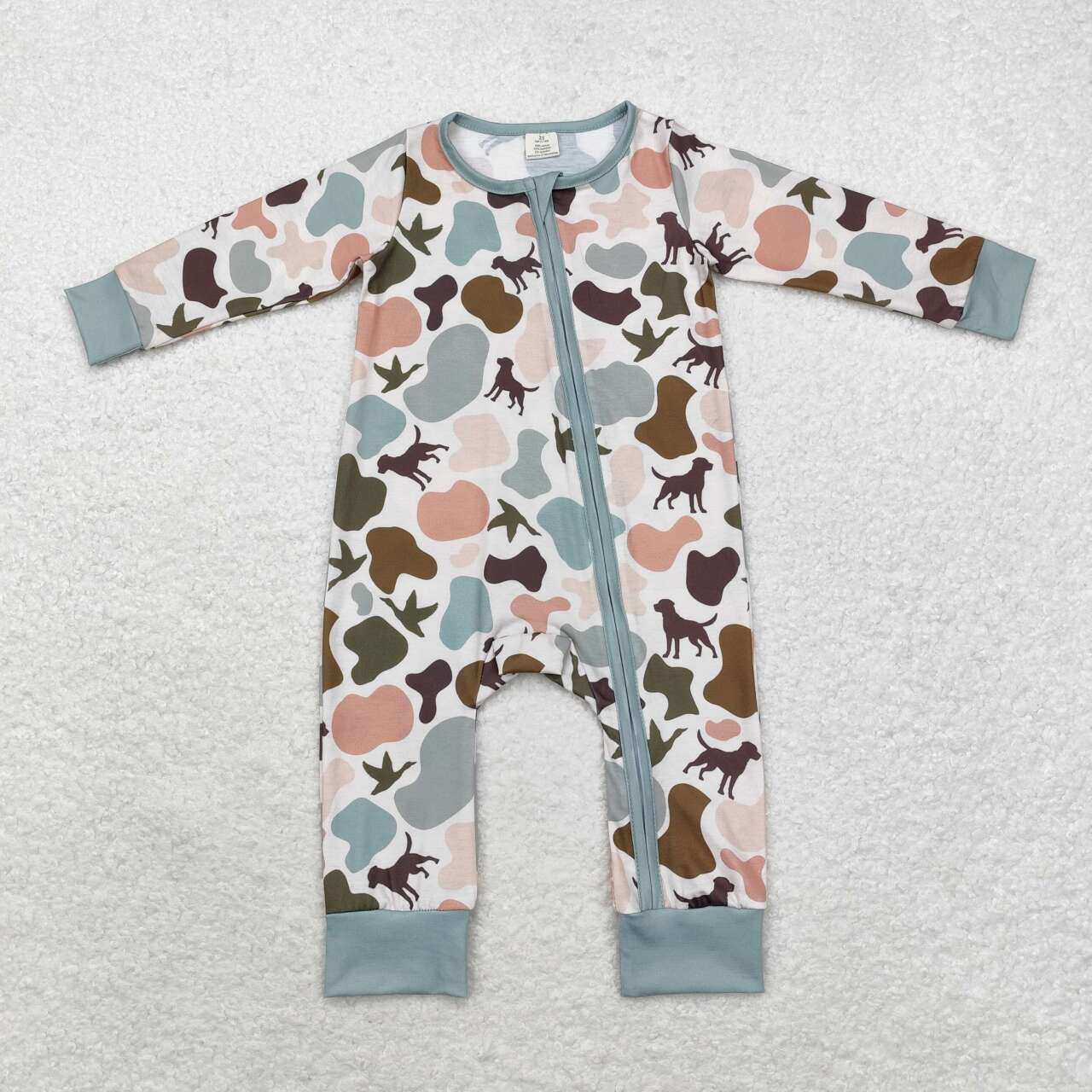 bamboo LR1387 hunting camo dogs long sleeve boys zipper romper