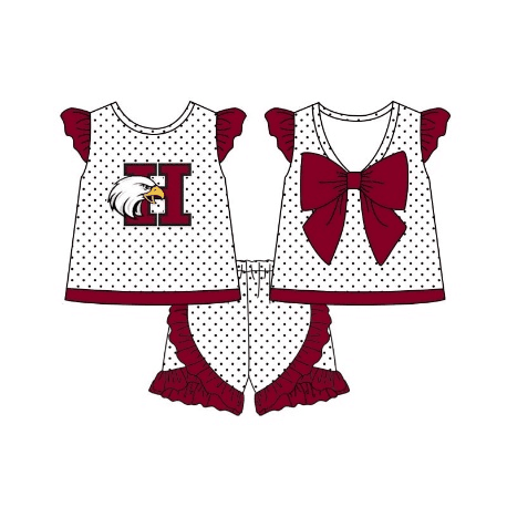custom style H maroon dot bow flutter sleeve shorts girls set