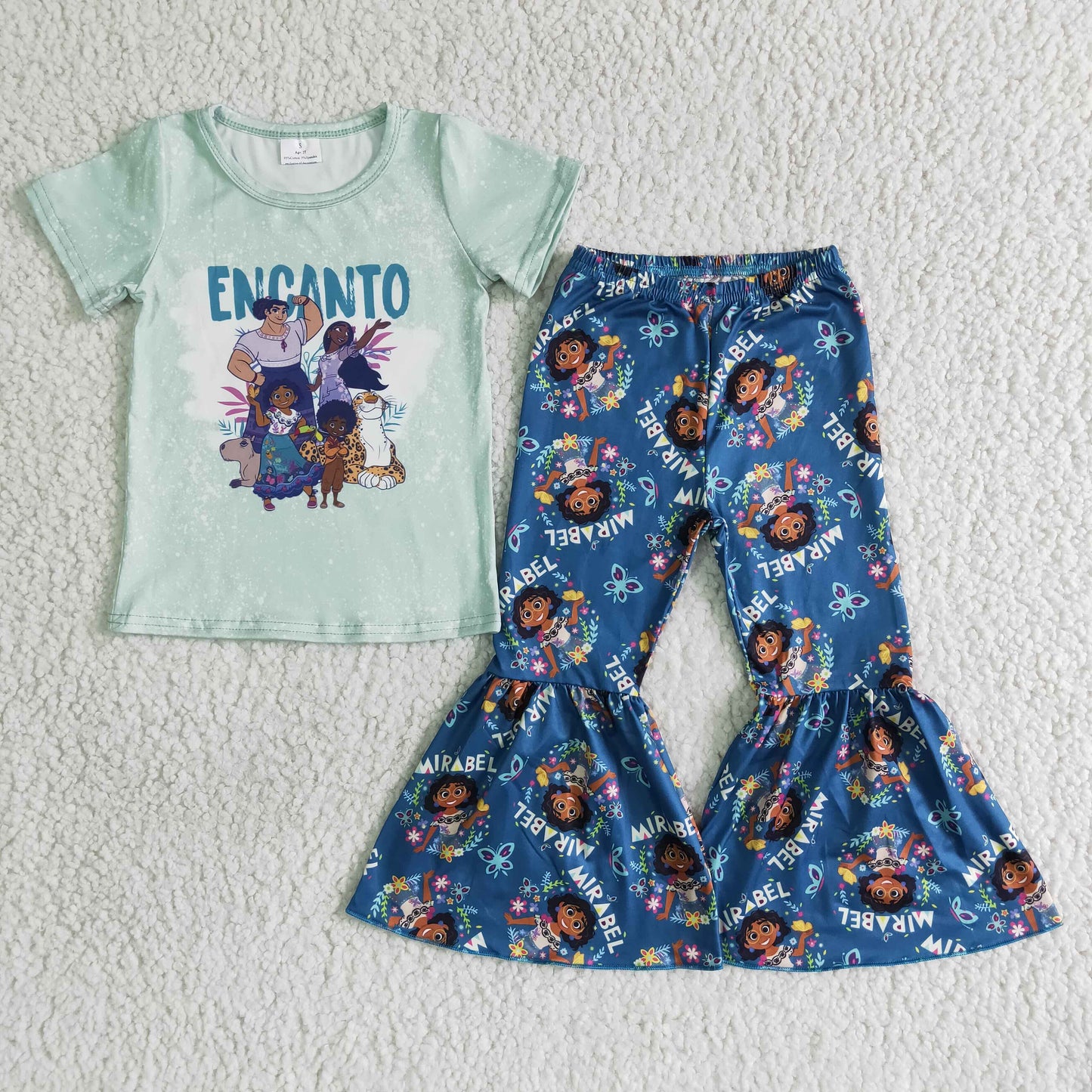 B16-28 Short Sleeve En Cartoon Bell-Pants Baby Girls Outfits