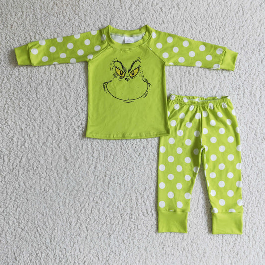 6 B11-20 Christmas Green Face Dots Boys Pajamas