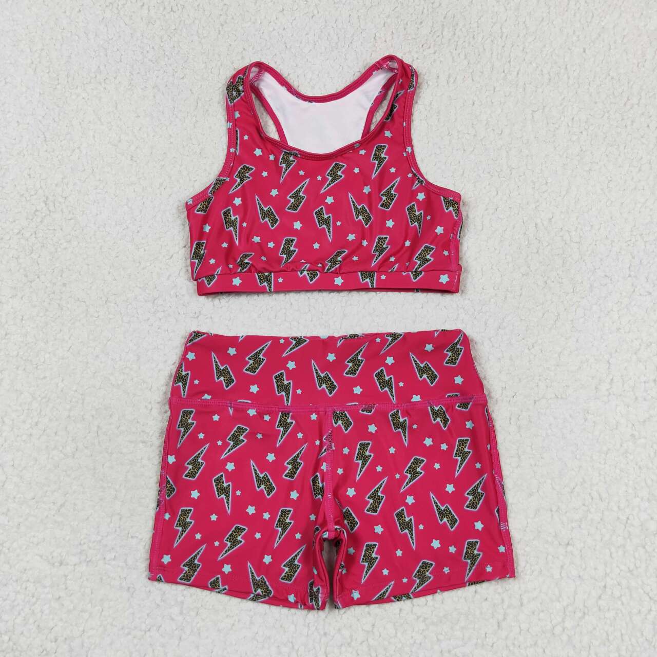 GSSO0903 lightning hot pink racer crop tanks shorts girls set